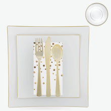 Load image into Gallery viewer, 56 Pc | Square Coupe White • Gold Plastic Party Set - Luxe Party NYC