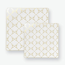 Load image into Gallery viewer, Square White • Gold Pattern Plastic Plates | 10 Plates - Luxe Party NYC