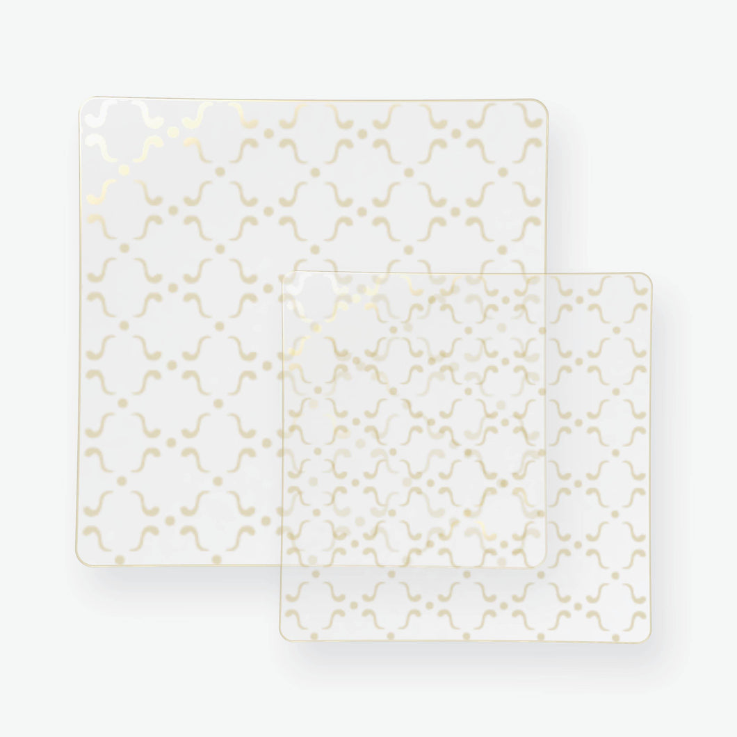 Square Clear • Gold Pattern Plastic Plates | 10 Plates - Luxe Party NYC