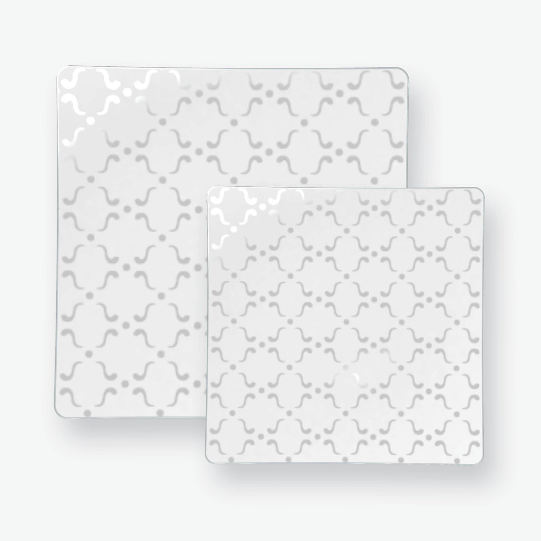 Square White • Silver Pattern Plastic Plates | 10 Plates - Luxe Party NYC
