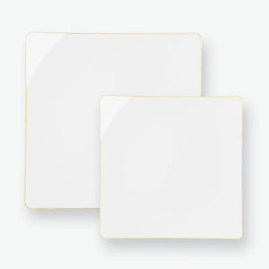 Square Coupe White • Gold Plastic Plates | 10 Pack - Luxe Party NYC