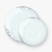 Load image into Gallery viewer, Round Ice Blue • Silver Pattern Plastic Plates | 10 Pack - Luxe Party NYC