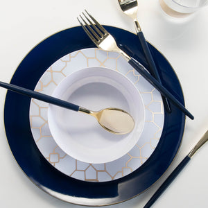 Round Navy • Gold Plastic Plates | 10 Pack - Luxe Party NYC