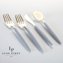 Load image into Gallery viewer, Grey • Gold Plastic Cutlery Set | 32 Pieces - Luxe Party NYC