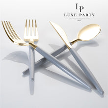 Load image into Gallery viewer, Grey • Gold Plastic Cutlery Set | 32 Pieces - Luxe Party NYC