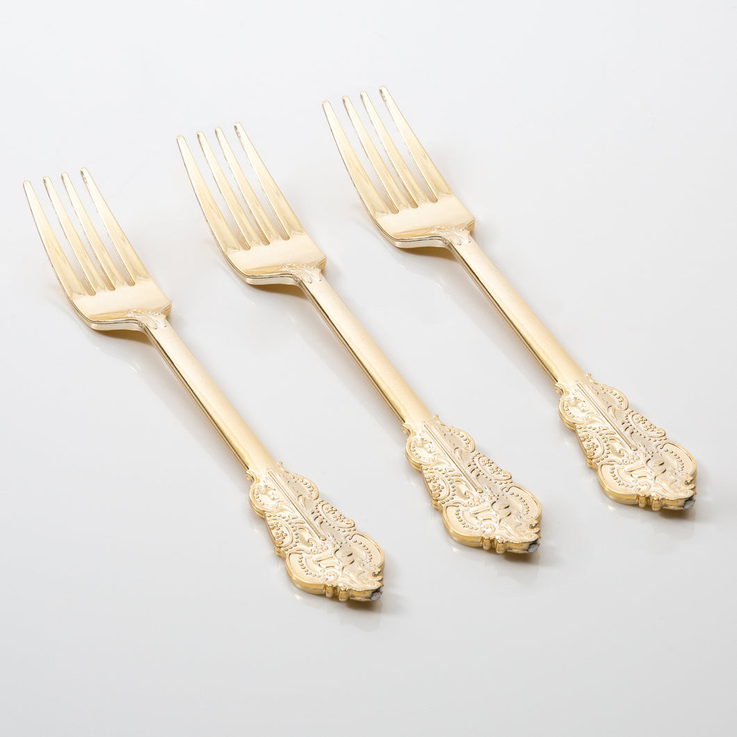 Venetian Design Gold Plastic Forks | 20 Forks - Luxe Party NYC